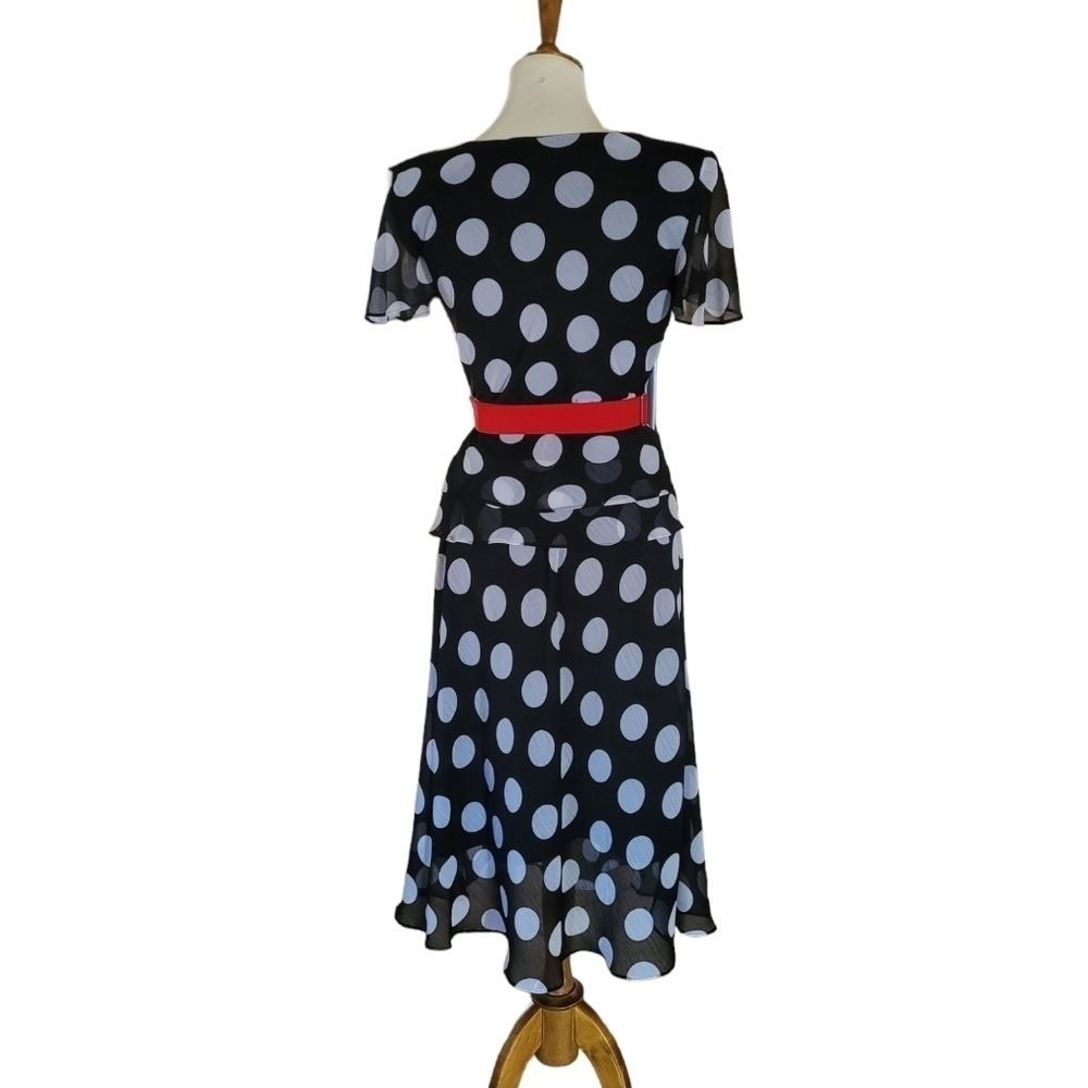 Sheri Martin New York Polka Dot 2 Piece Peplum Top & Tiered Midi Skirt Set 6 - Picture 6 of 7